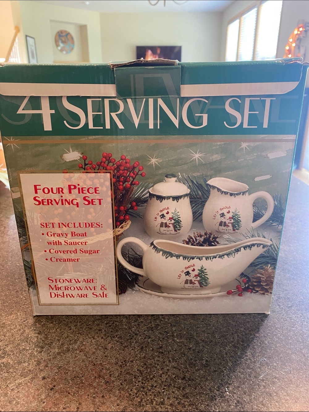 Holiday Snowman 4-Piece Serving Set - White Stoneware